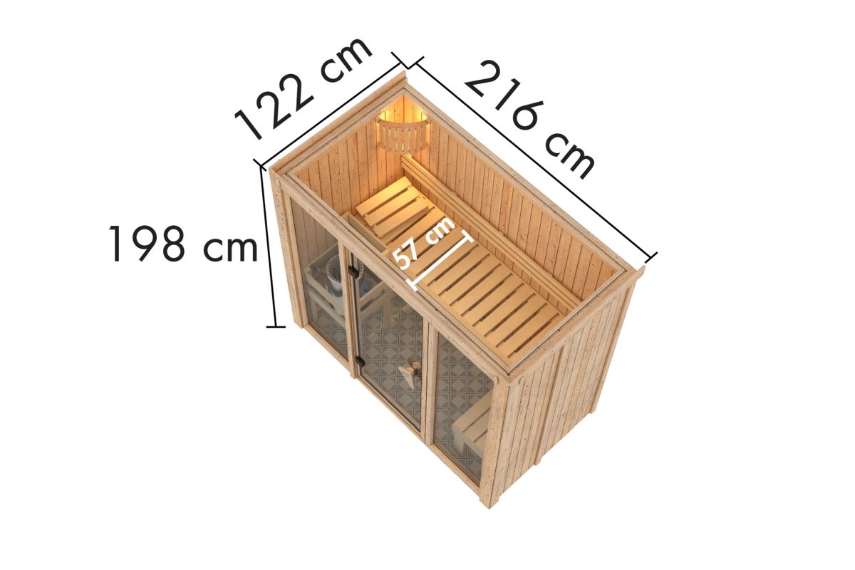 Karibu Sauna Avari 2 - 216x122 cm, 68 mm Systemsauna | ohne Ofen