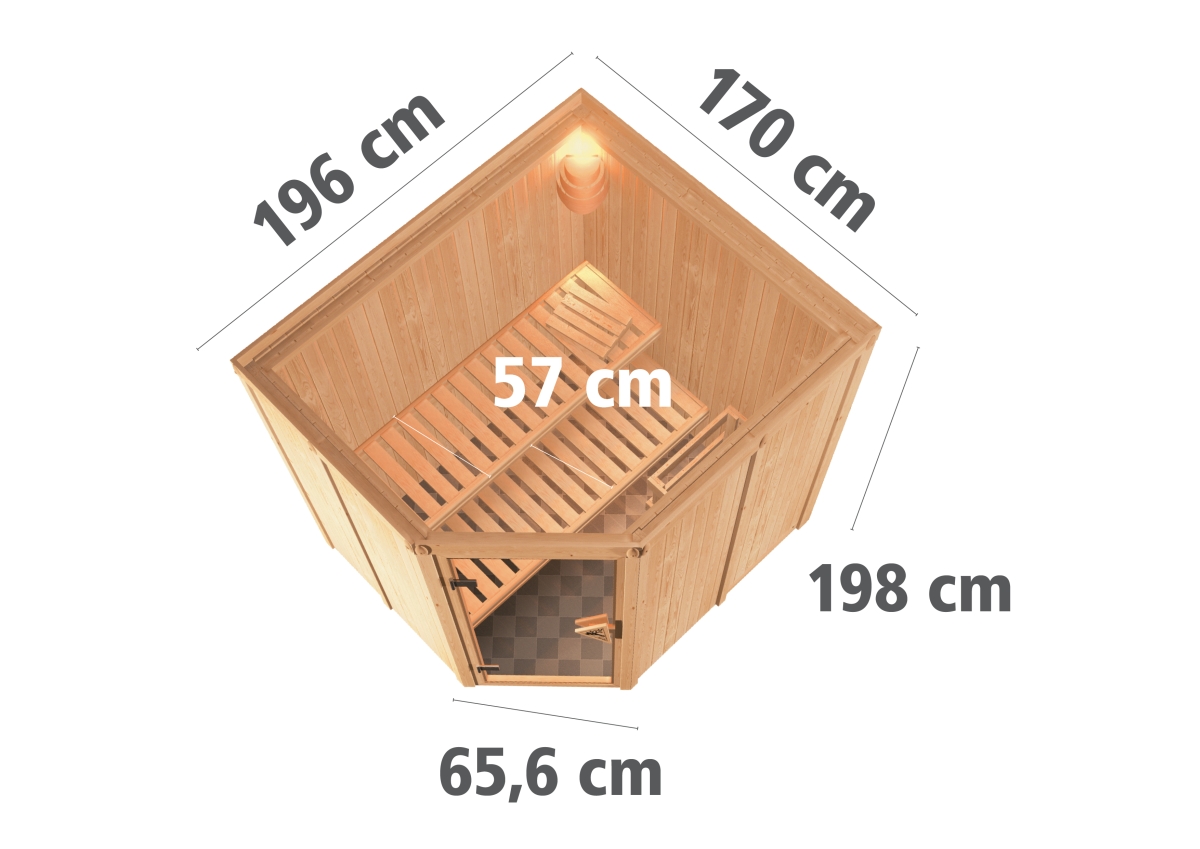 Karibu Plug & Play Sauna Lilja - 196x170 cm, 68 mm Systemsauna | Energiespartür | ohne Ofen