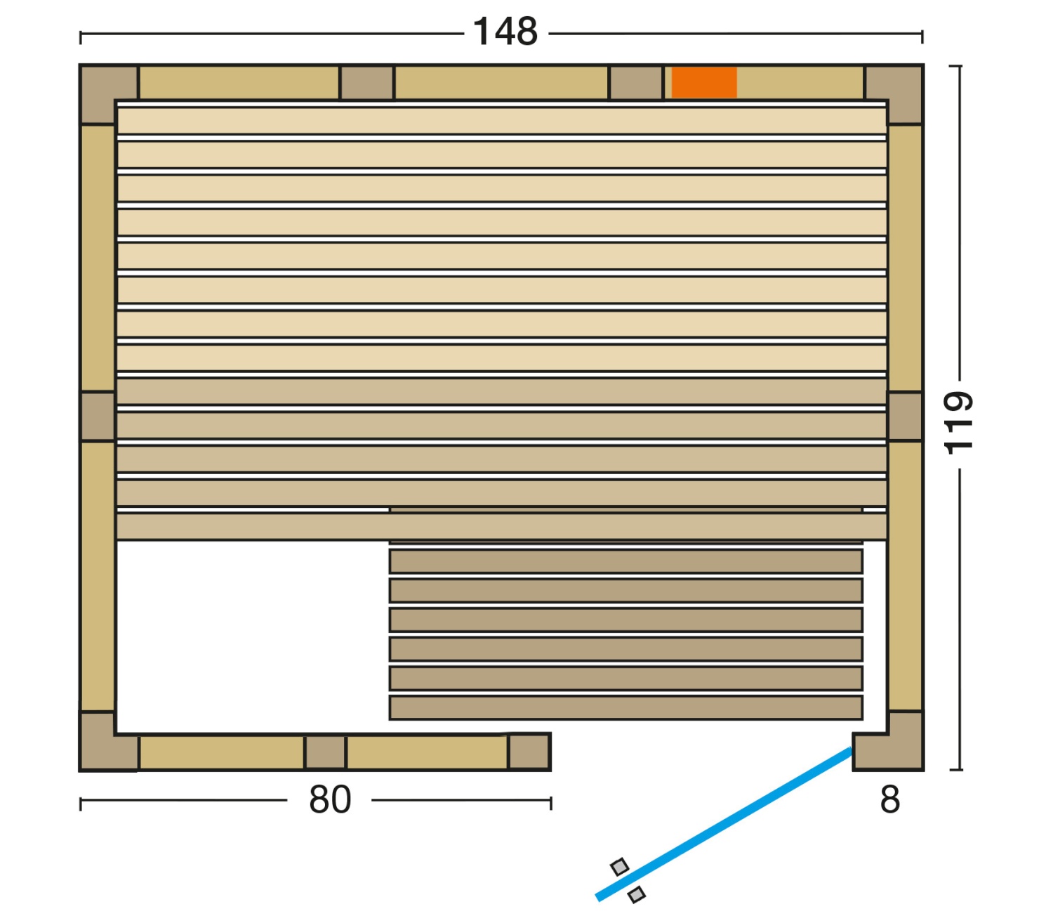 Kombisauna Vitalis 148 Complete - 148x119 cm, 40 mm Infraworld Massivholzsauna