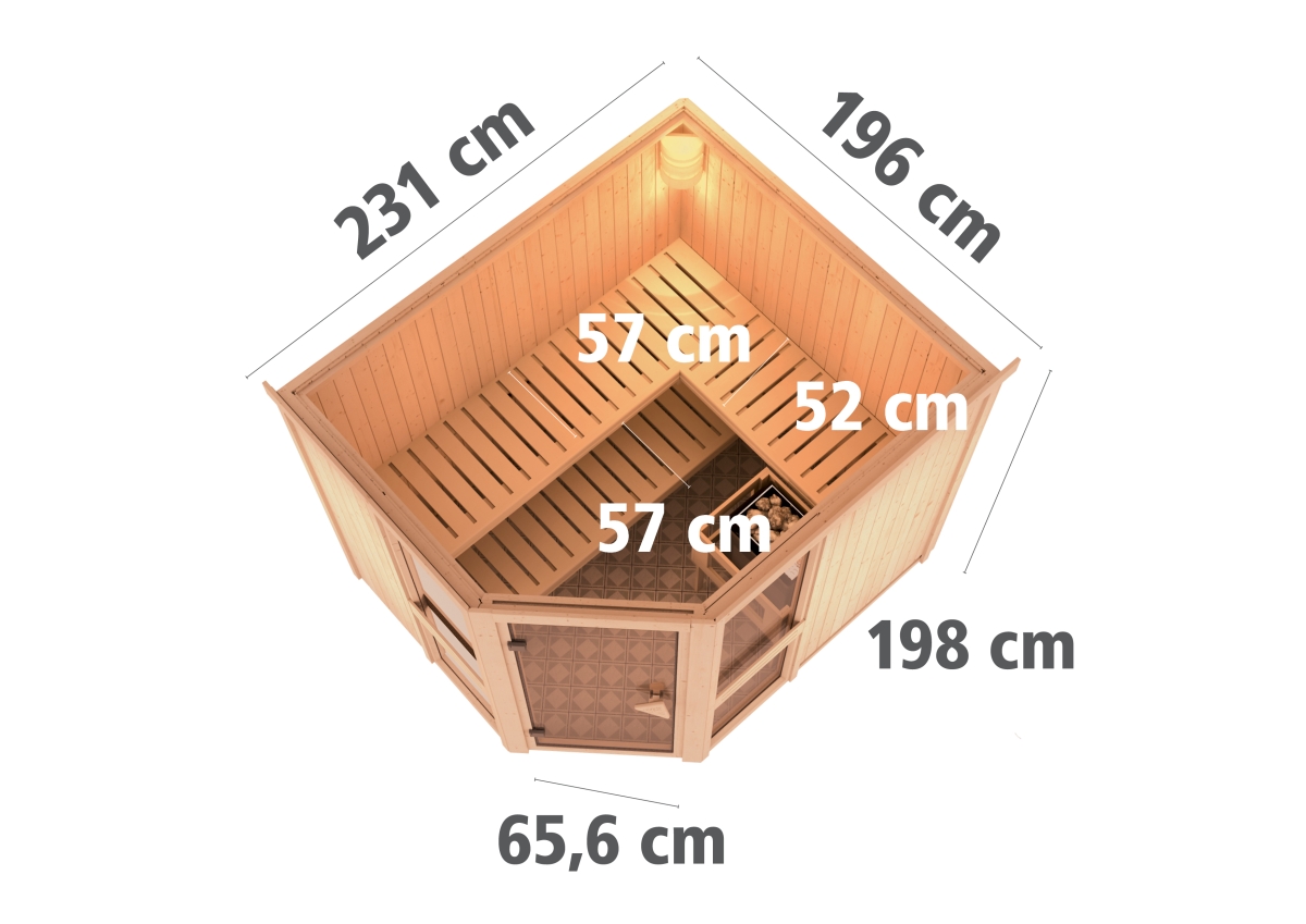 Karibu Sauna Amelia 3 - 231x196 cm, 68 mm Systemsauna | ohne Ofen