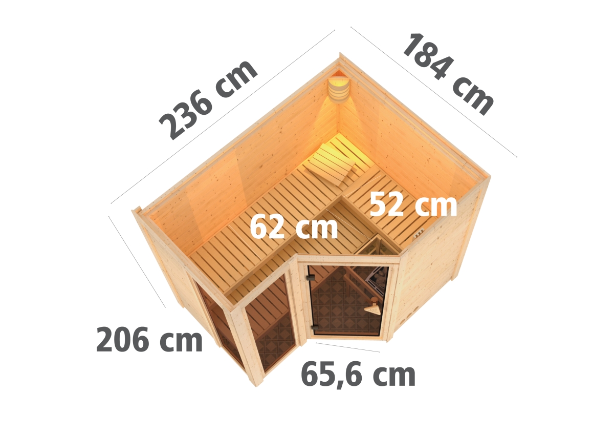 Karibu Sauna Amara - 236x184 cm, 38 mm Massivholzsauna | ohne Ofen