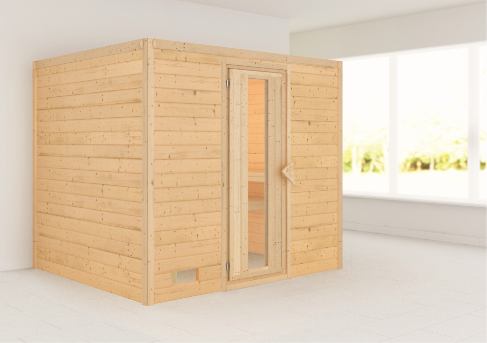 Karibu Sauna Sonara - 231x196 cm, 38 mm Massivholz | Energiespartür | ohne Ofen