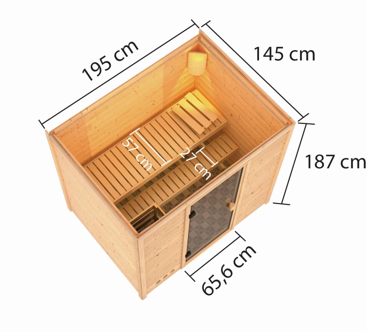 Karibu Sauna Selena - 195 x 145 cm, 38 mm Massivholz | ohne Ofen