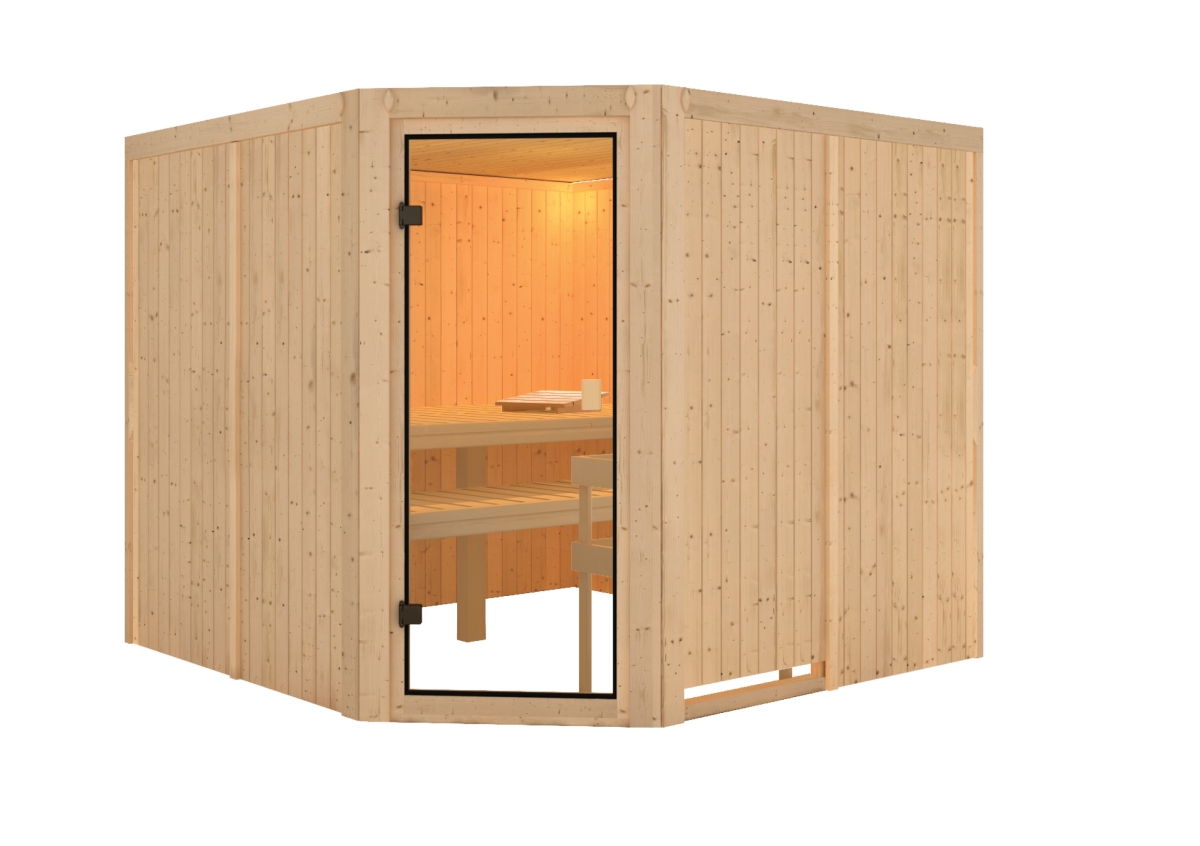 Karibu Sauna Ystad - 231 x 231 cm, 68 mm Systemsauna | ohne Ofen