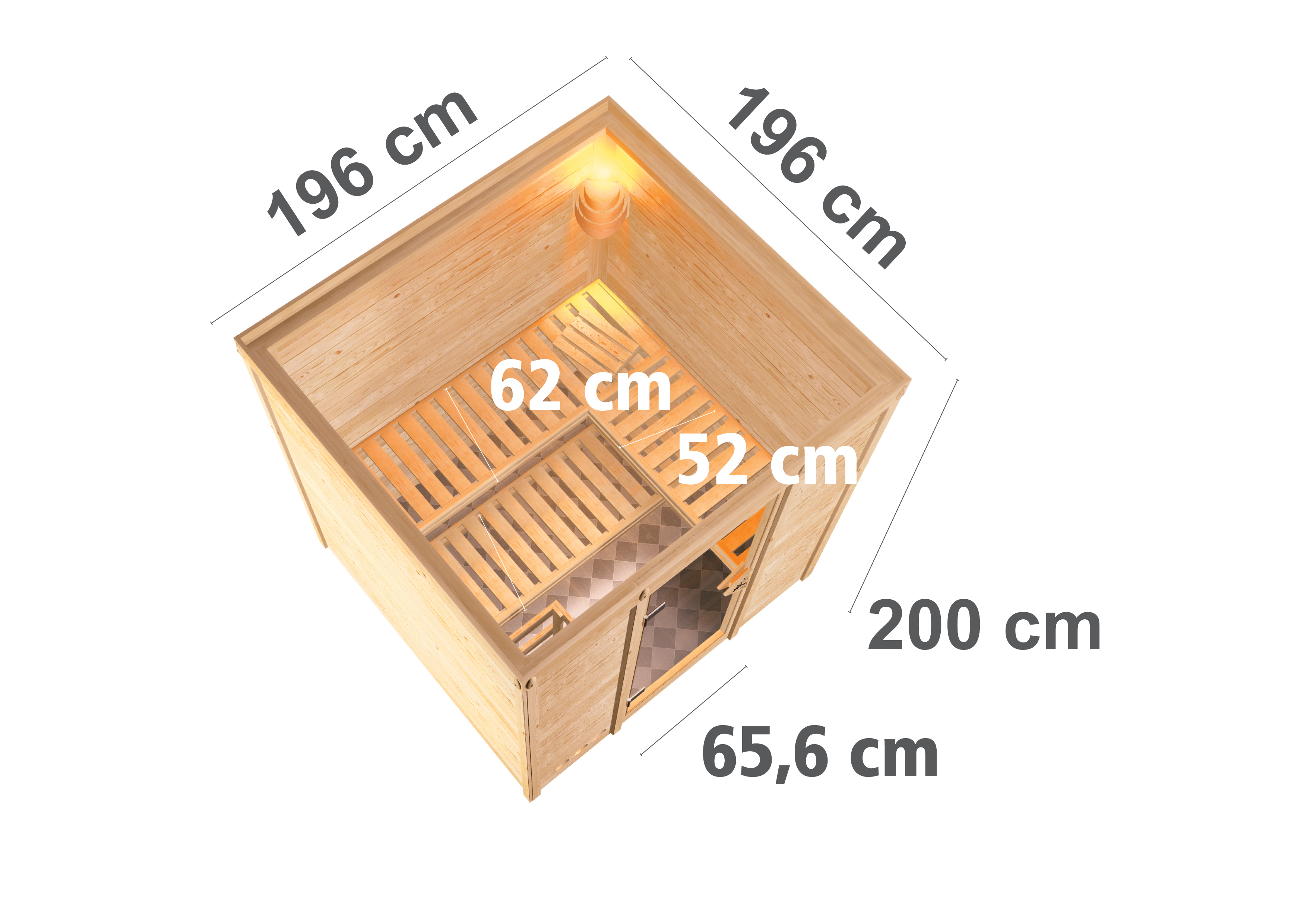 Karibu Sauna Mojave - 196x196 cm, 38 mm "Comfort", Glastür graphit | ohne Ofen