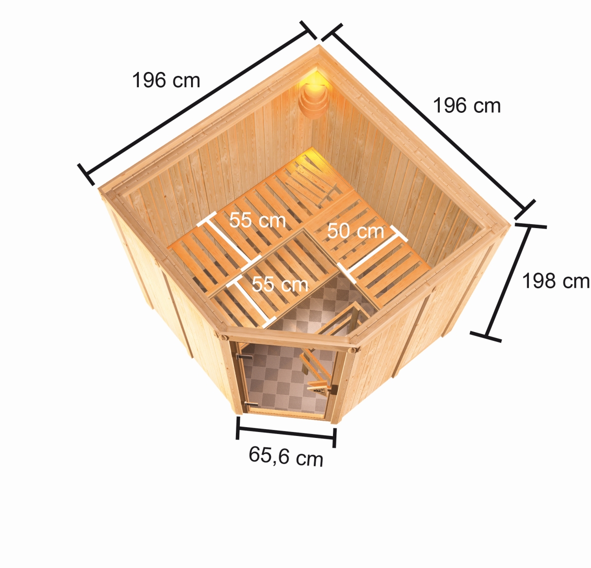 Karibu Sauna Kotka - 196 x 196 cm, 68 mm Systemsauna | ohne Ofen