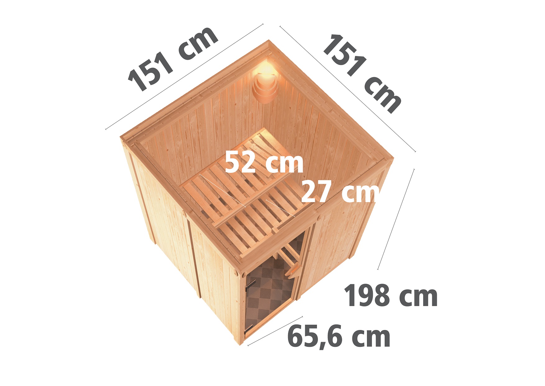 Karibu Sauna Norin - 151x151 cm, 68 mm Systemsauna | Energiespartür | ohne Saunaofen