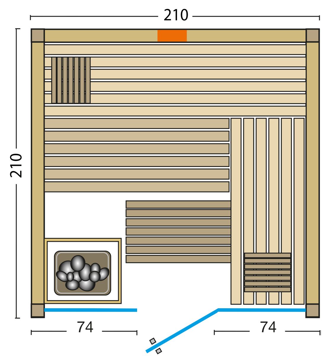 Kombisauna Panorama Complete Fichte 210 - 210x210 cm, 75 mm Elementsauna von Infraworld