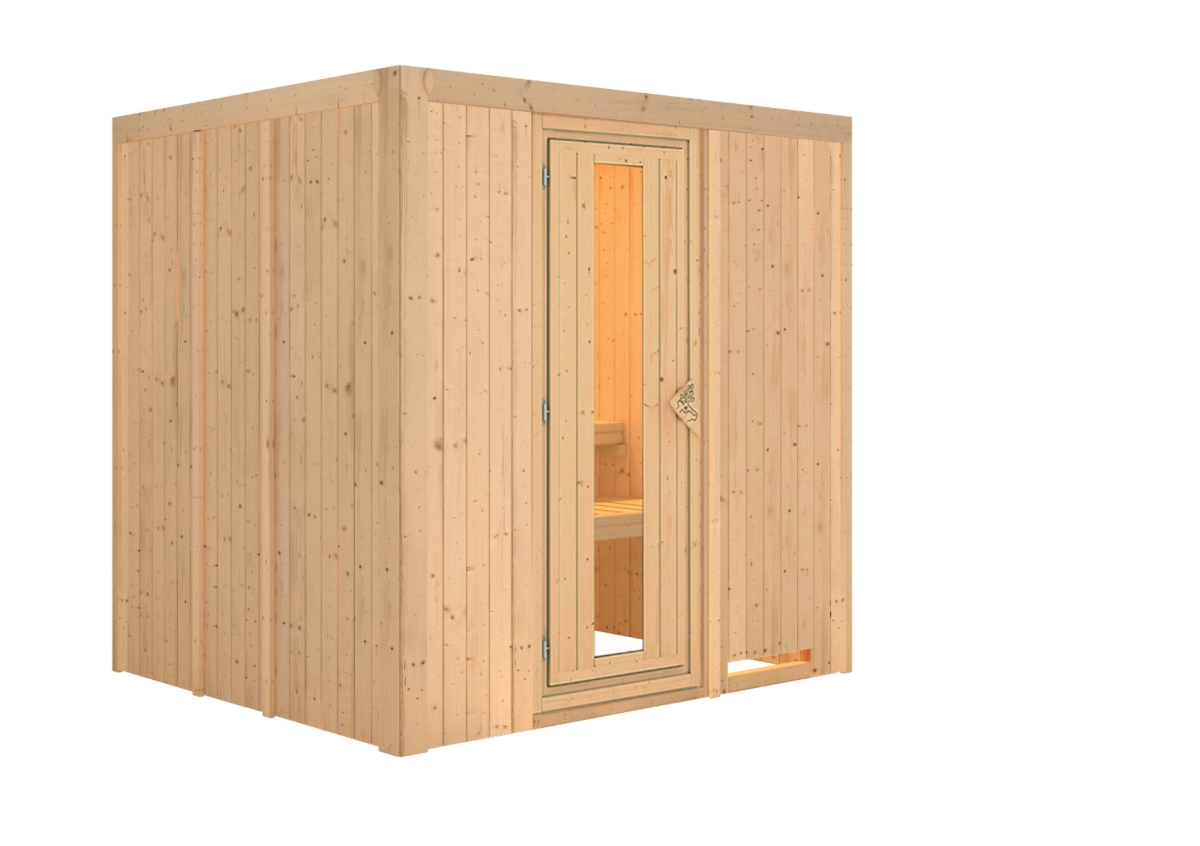 Karibu Plug & Play Sauna Daria - 196x170 cm, 68 mm Systemsauna | Energiespartür | ohne Ofen