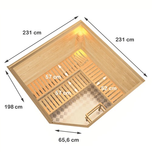 Karibu Sauna Leona - 231 x 231 cm, 38 mmMassivholzsauna | Glastür graphit | ohne Ofen