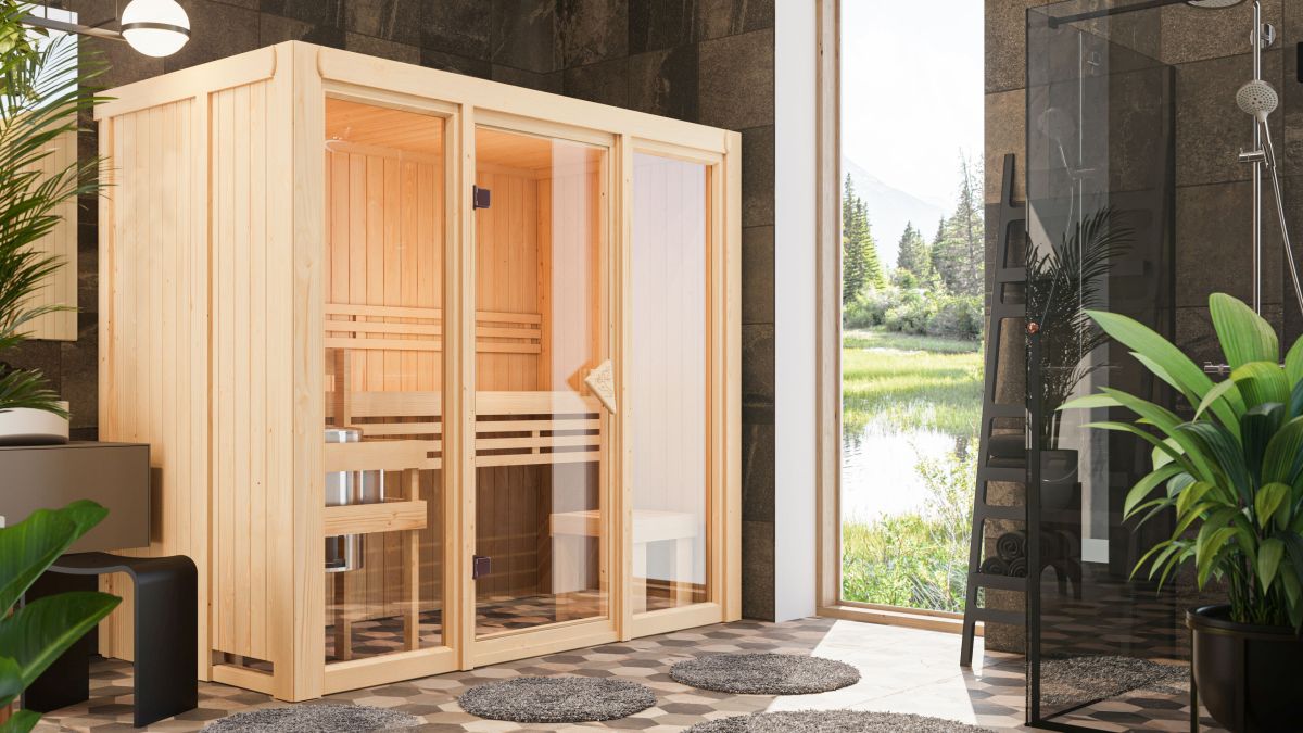 Karibu Sauna Avari 2 - 216x122 cm, 68 mm Systemsauna | ohne Ofen