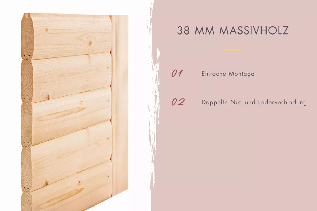 Karibu Sauna Tanami - 231x196 cm, 38 mm Massivholz | ohne Ofen