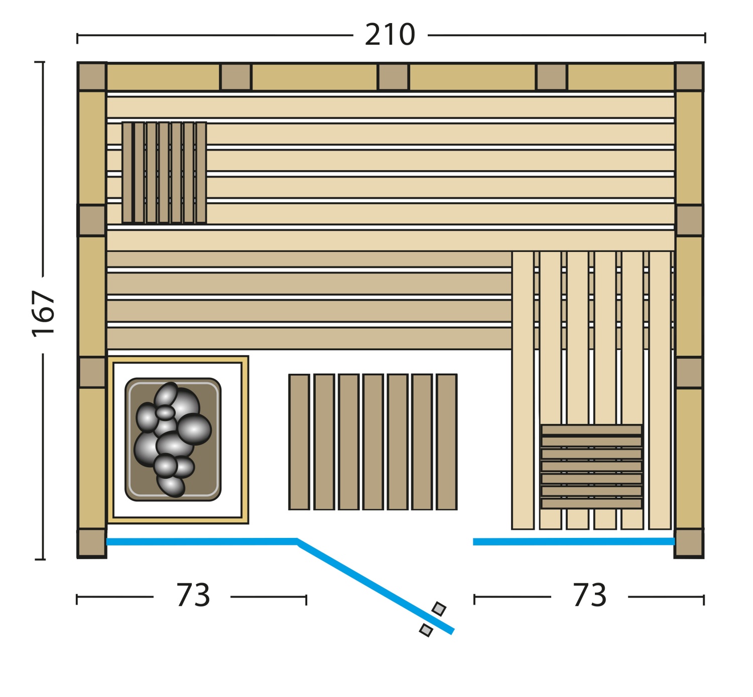 Infraworld Sauna Solido Glas 167 - 210x167 cm, 40 mm Massivholzsauna