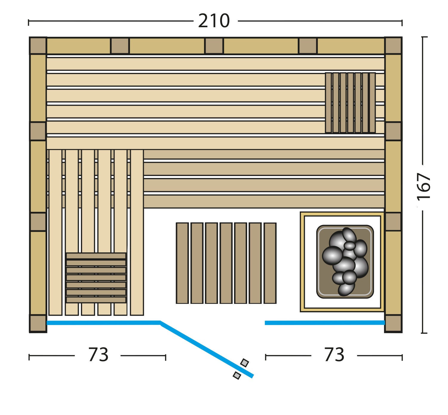 Infraworld Sauna Solido Glas 167 - 210x167 cm, 40 mm Massivholzsauna