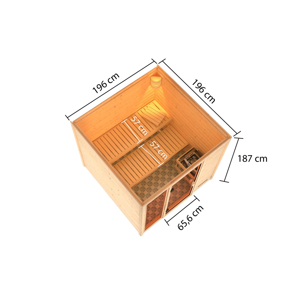 Karibu Sauna Jutta - 196 x 196 cm, 38 mm Massivholz | ohne Ofen