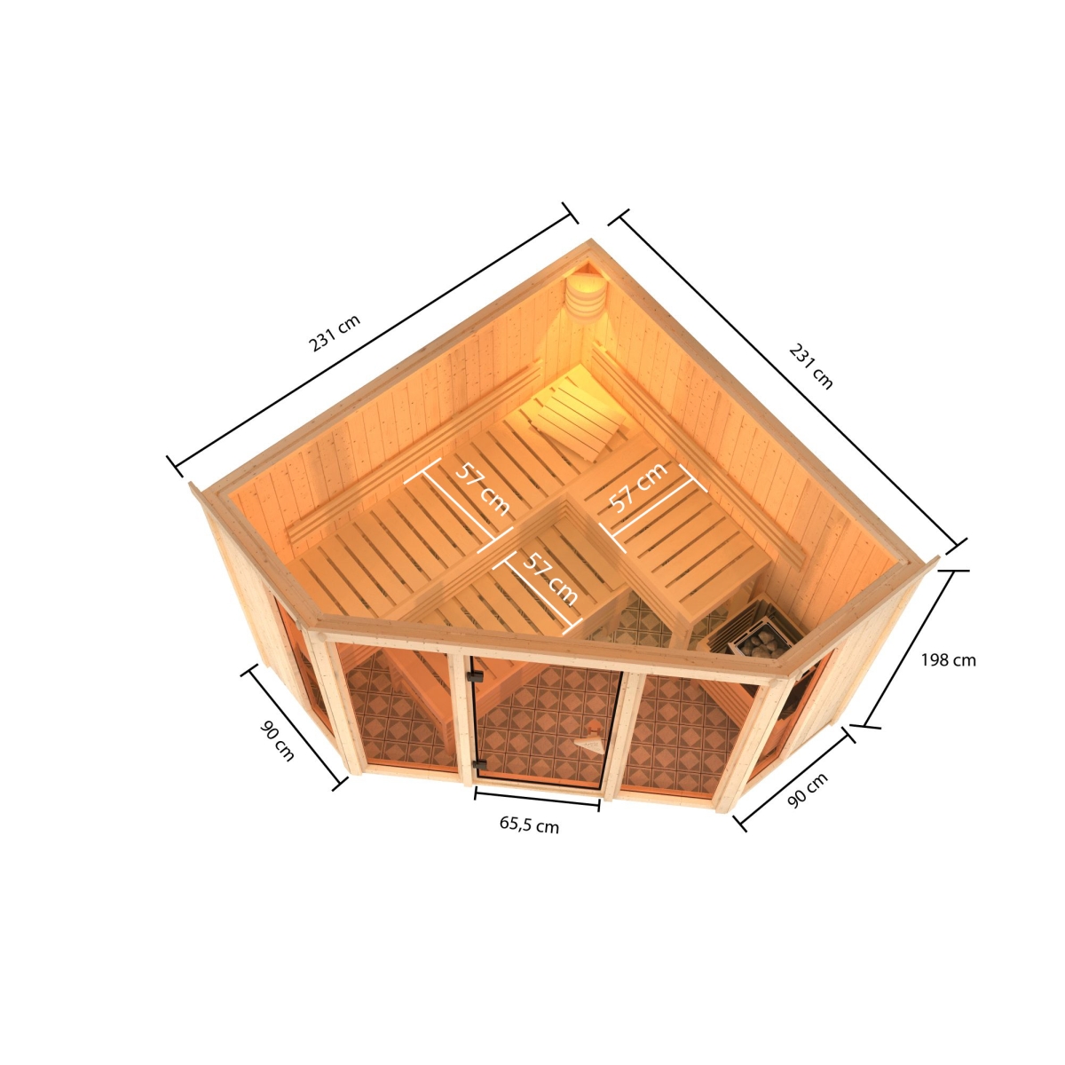 Karibu 5-Eck-Sauna Alcinda - 231x231 cm, 68 mm Systemsauna | ohne Ofen