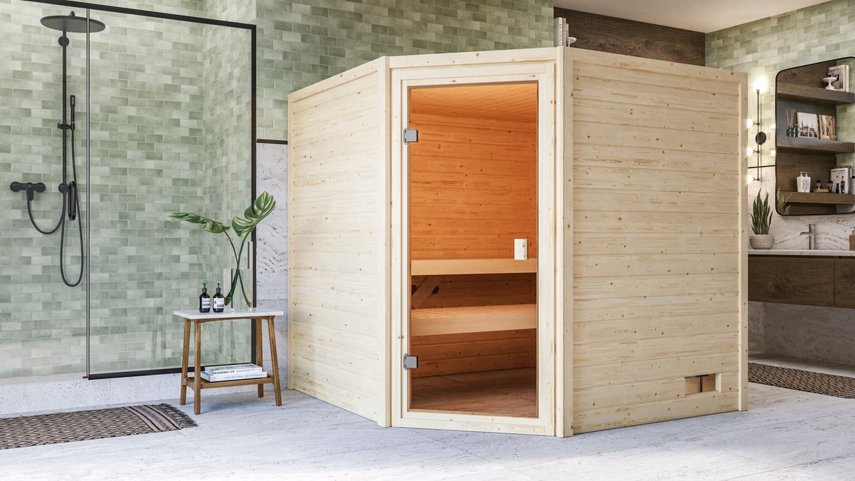 Karibu Sauna Tilda - 195 x 195 cm, 38 mm Massivholz-Niedrigsauna | ohne Ofen