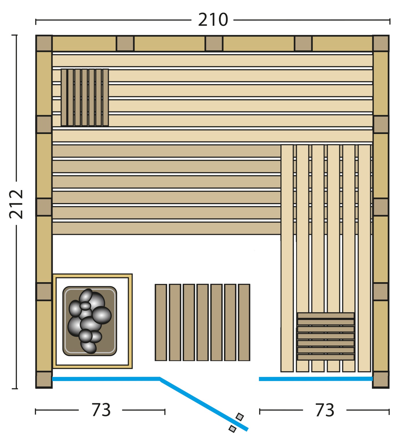 Infraworld Sauna Solido Glas 212 - 210x212 cm, 40 mm Massivholzsauna