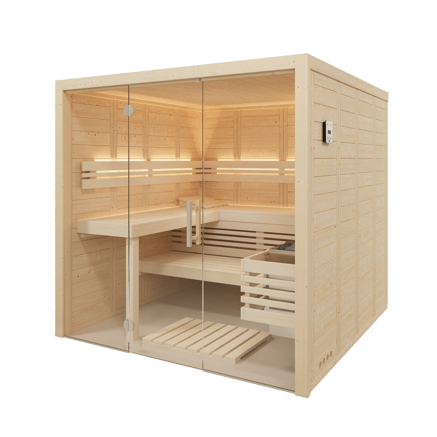 Infraworld Sauna Solido Glas 212 - 210x212 cm, 40 mm Massivholzsauna