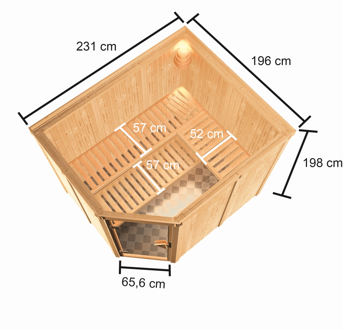 Karibu Sauna Horna - 231 x 196 cm, 68 mm Systemsauna | ohne Ofen