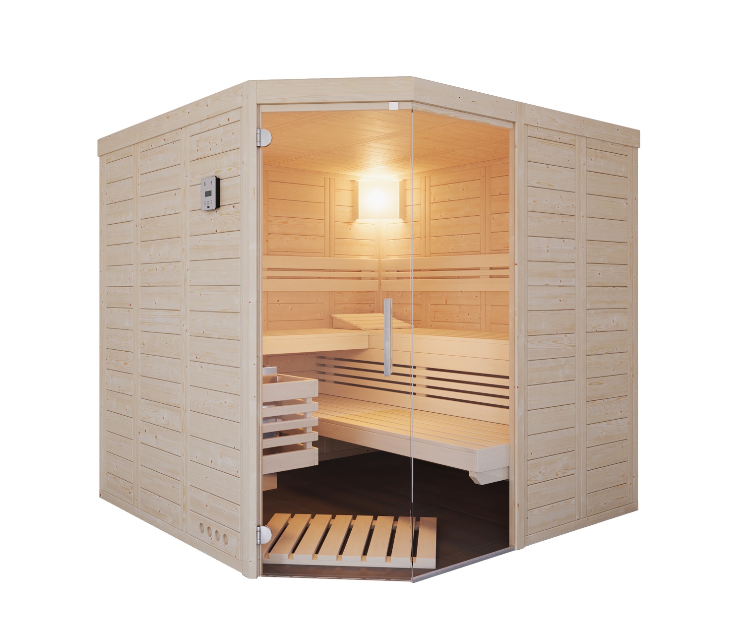 Infraworld Sauna Solido 209 Ecke rechts - 209x209 cm, 40 mm Massivsauna