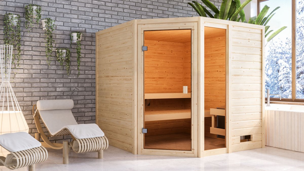 Karibu Sauna Tabea - 196 x 196 cm, 38 mm Niedrigsauna | |ohne Ofen