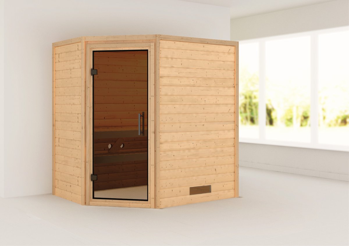 Karibu Sauna Svea - 196 x 146 cm, 38 mm Massivholz | Glastür graphit | ohne Ofen