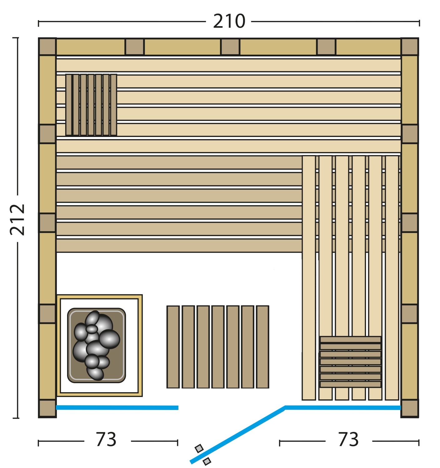 Infraworld Sauna Solido Glas 212 - 210x212 cm, 40 mm Massivholzsauna