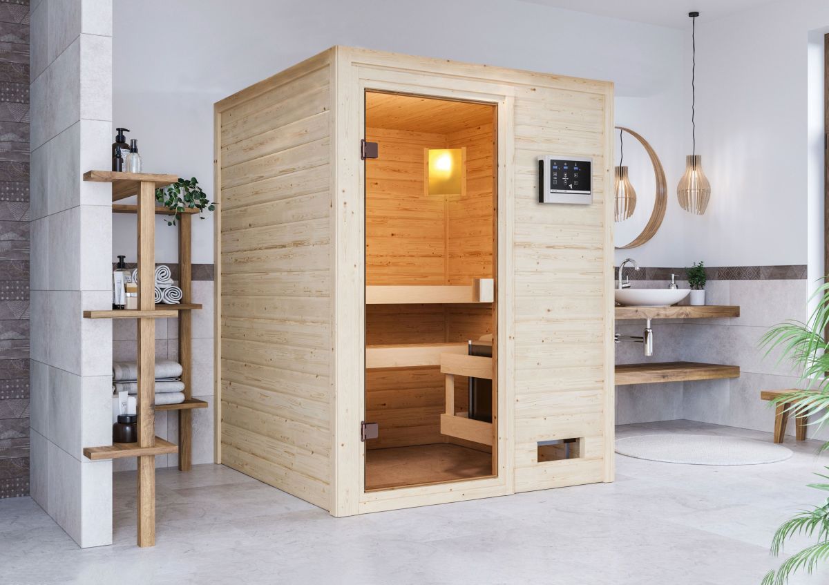 Karibu Sauna Sandra - 145 x 145 cm, 38 mm Niedrigsauna | ohne Ofen