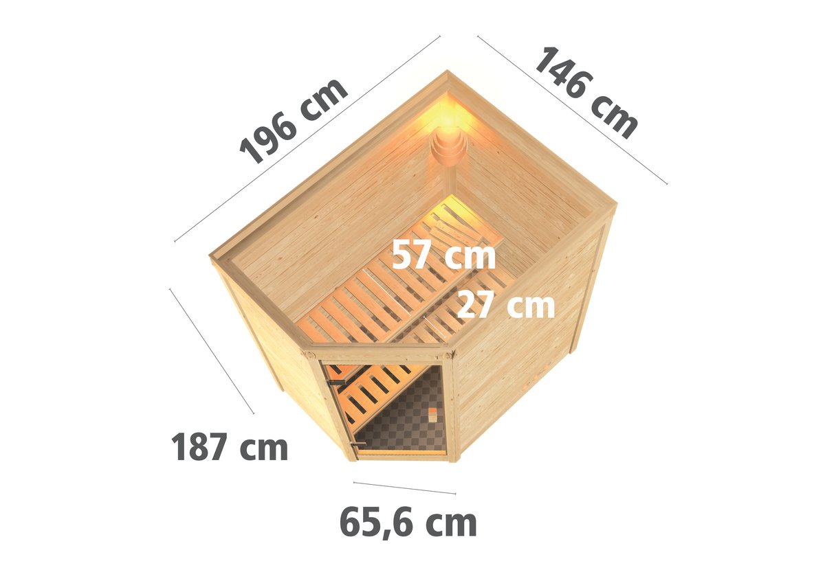 Karibu Sauna Jella - 195 x 145 cm, 38 mm Massivholz | ohne Ofen