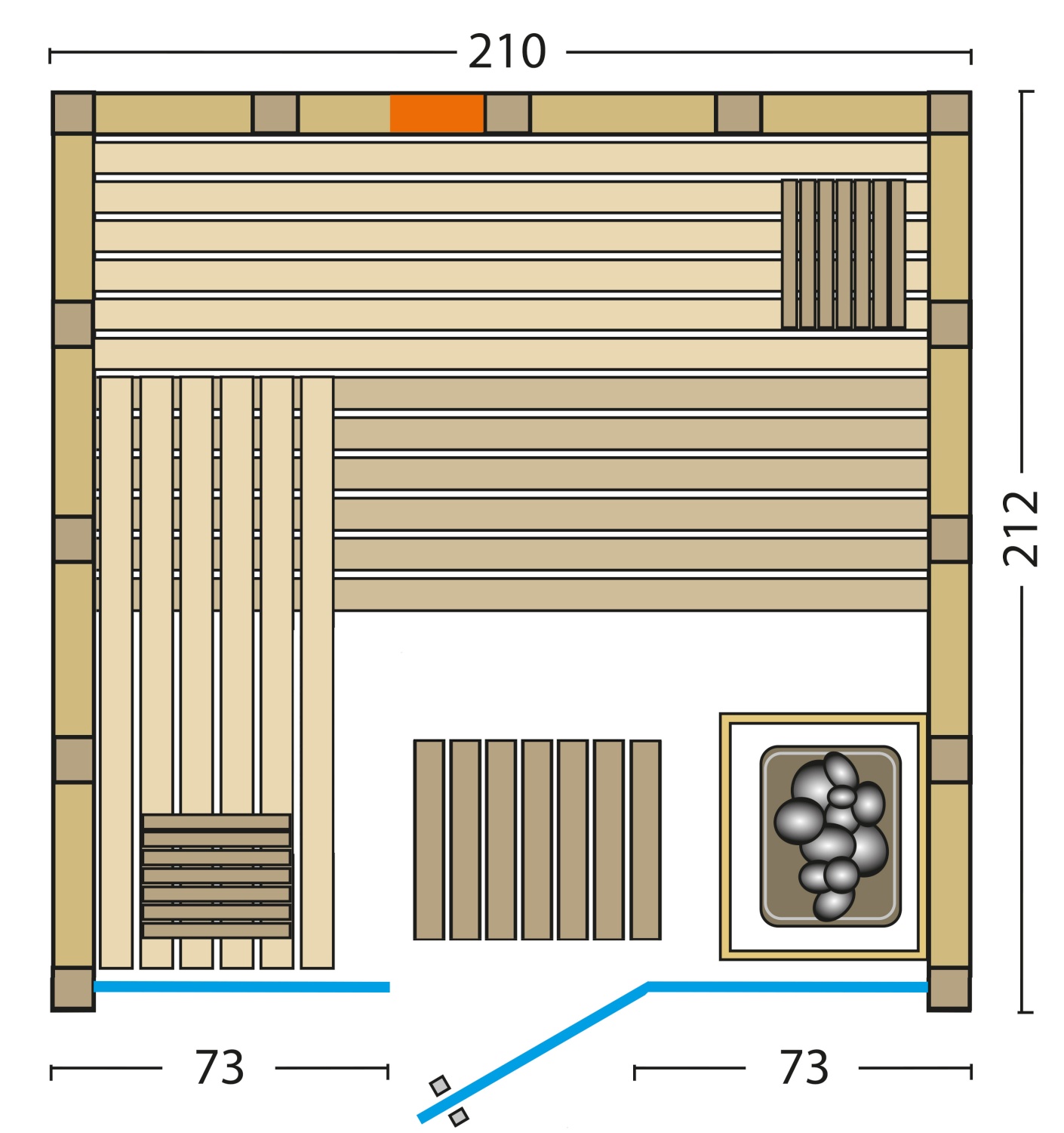 Kombisauna Solido Glas Complete - 210x212 cm, 40 mm Massivholzsauna mit Infrarot