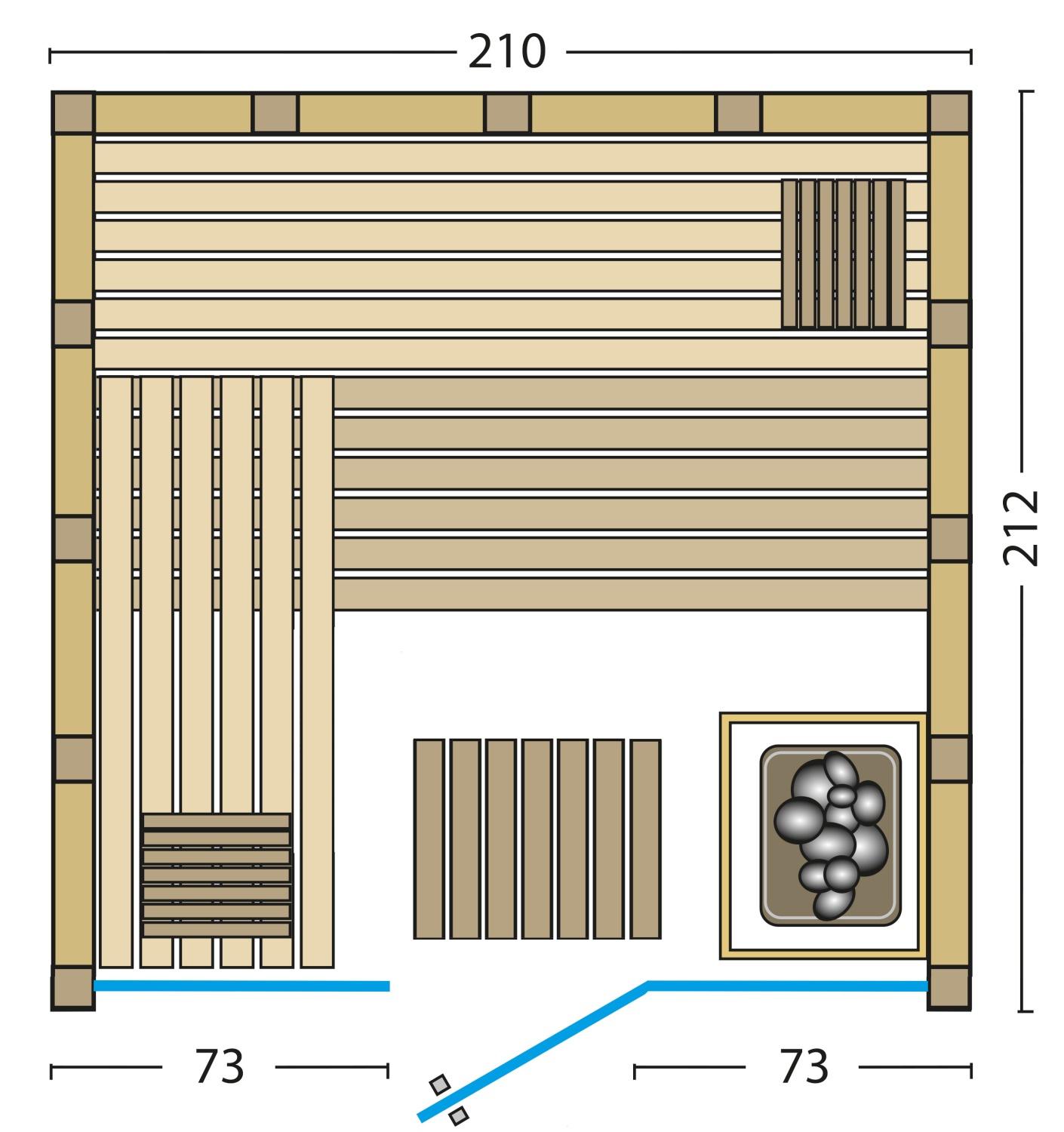 Infraworld Sauna Solido Glas 212 - 210x212 cm, 40 mm Massivholzsauna