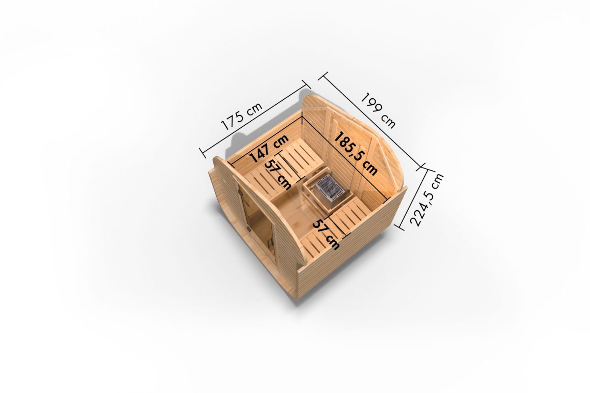 Fasssauna asymmetrisch 1 - 199x175 cm, 38 mm Gartensauna | ohne Ofen