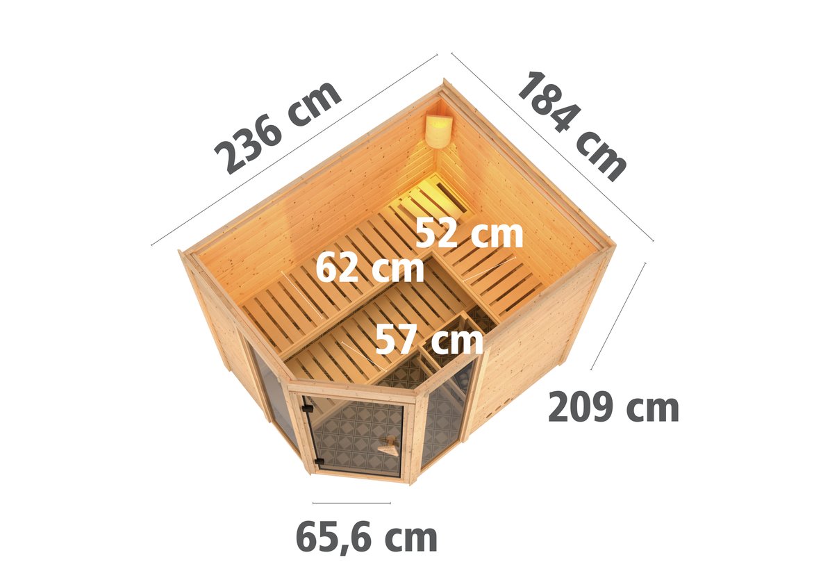 Karibu Sauna Sinai 3 - 236x184 cm, 38 mm Massivholz | ohne Ofen