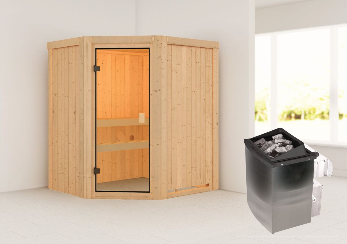 Karibu Sauna Faurin - 170 x 151 cm, 68 mm Systemsauna | Ofen 9 kW mit integr. Steuerung