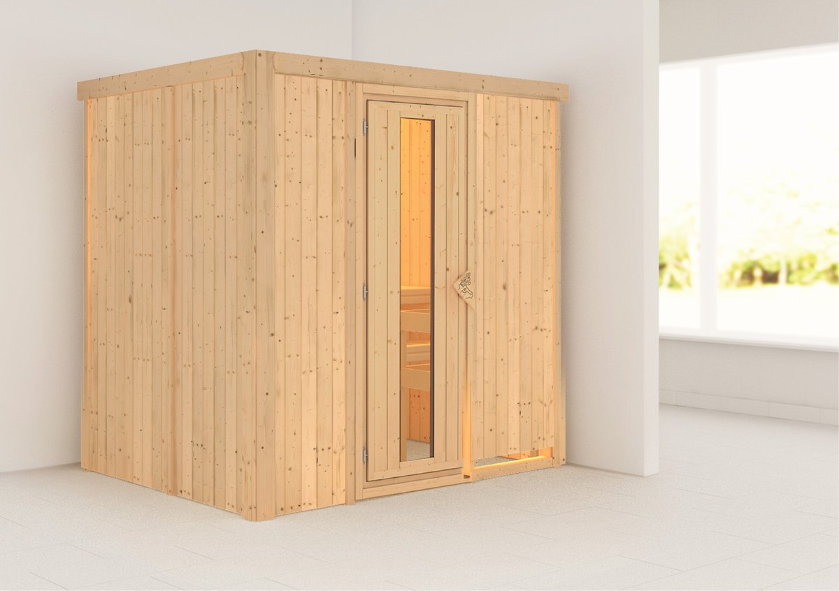 Karibu Plug & Play Sauna Fanja - 196x151 cm, 68 mm Systemsauna|Energiespartür|ohne Ofen