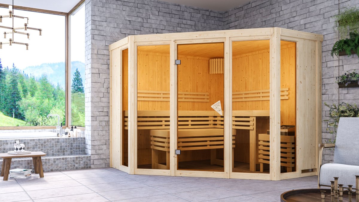 Karibu 5-Eck-Sauna Alcinda - 231x231 cm, 68 mm Systemsauna | ohne Ofen