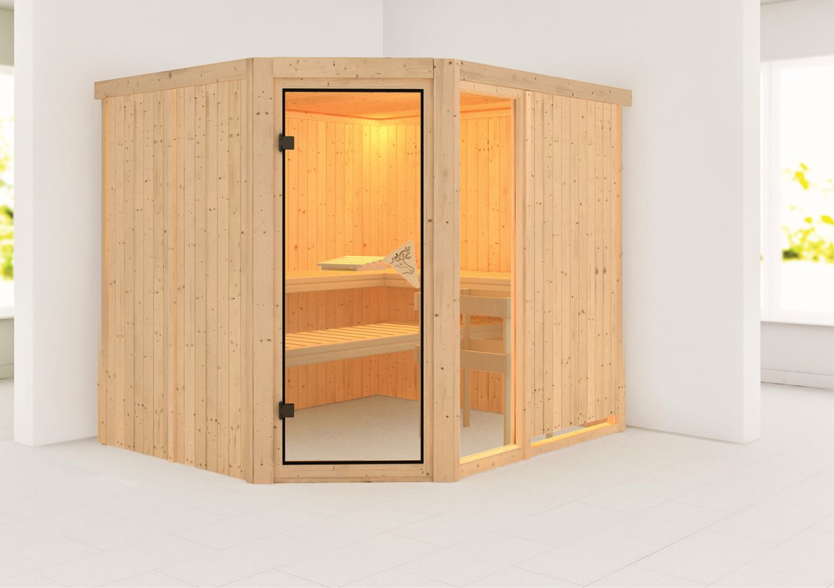 Karibu Sauna Fiona 3 - 231x196 cm, 68 mm Systemsauna "Exklusiv", ohne Kranz|ohne Ofen