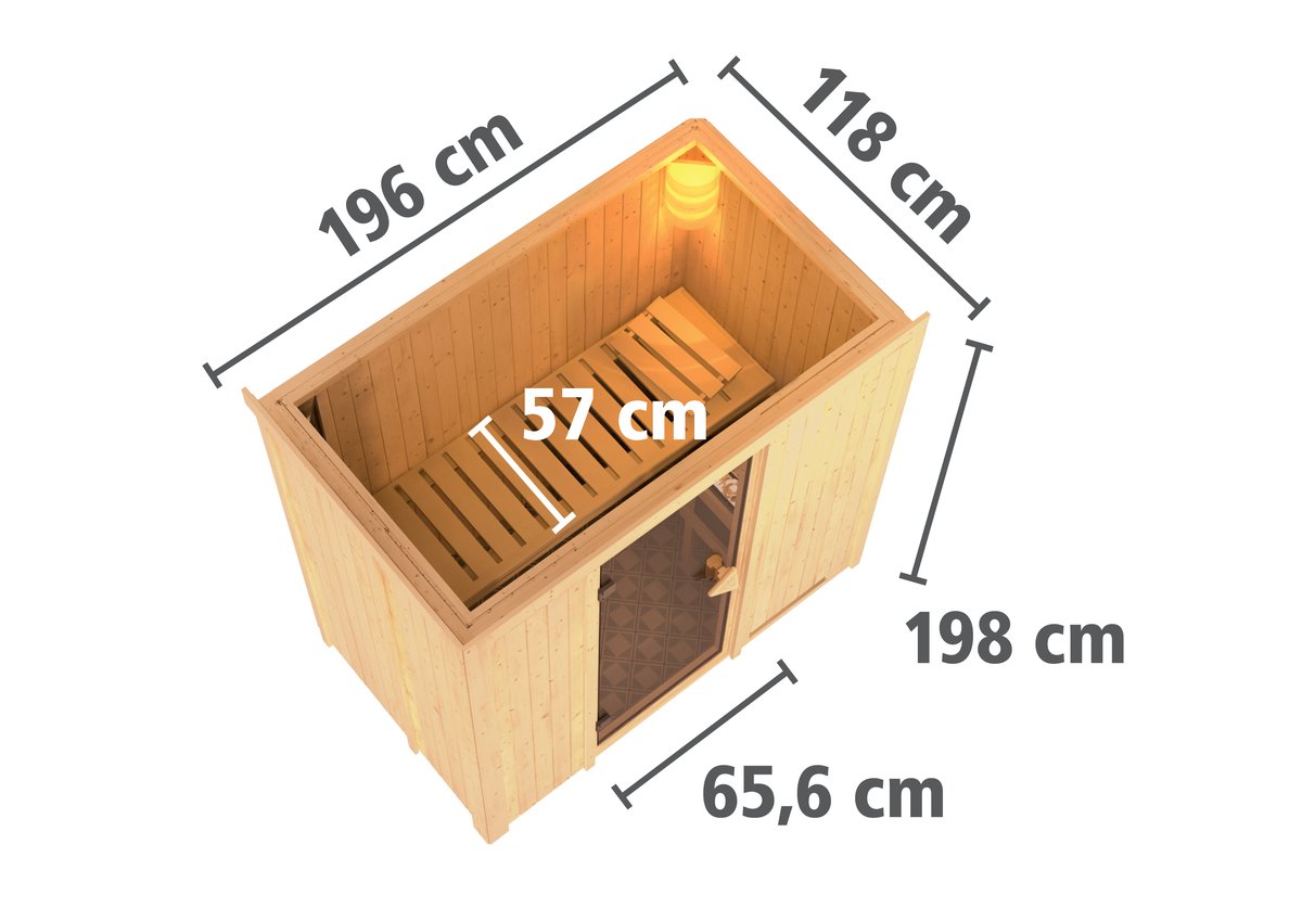 Karibu Sauna Variado - 196x118 cm, 68 mm Systemsauna | Energiespartür | ohne Ofen