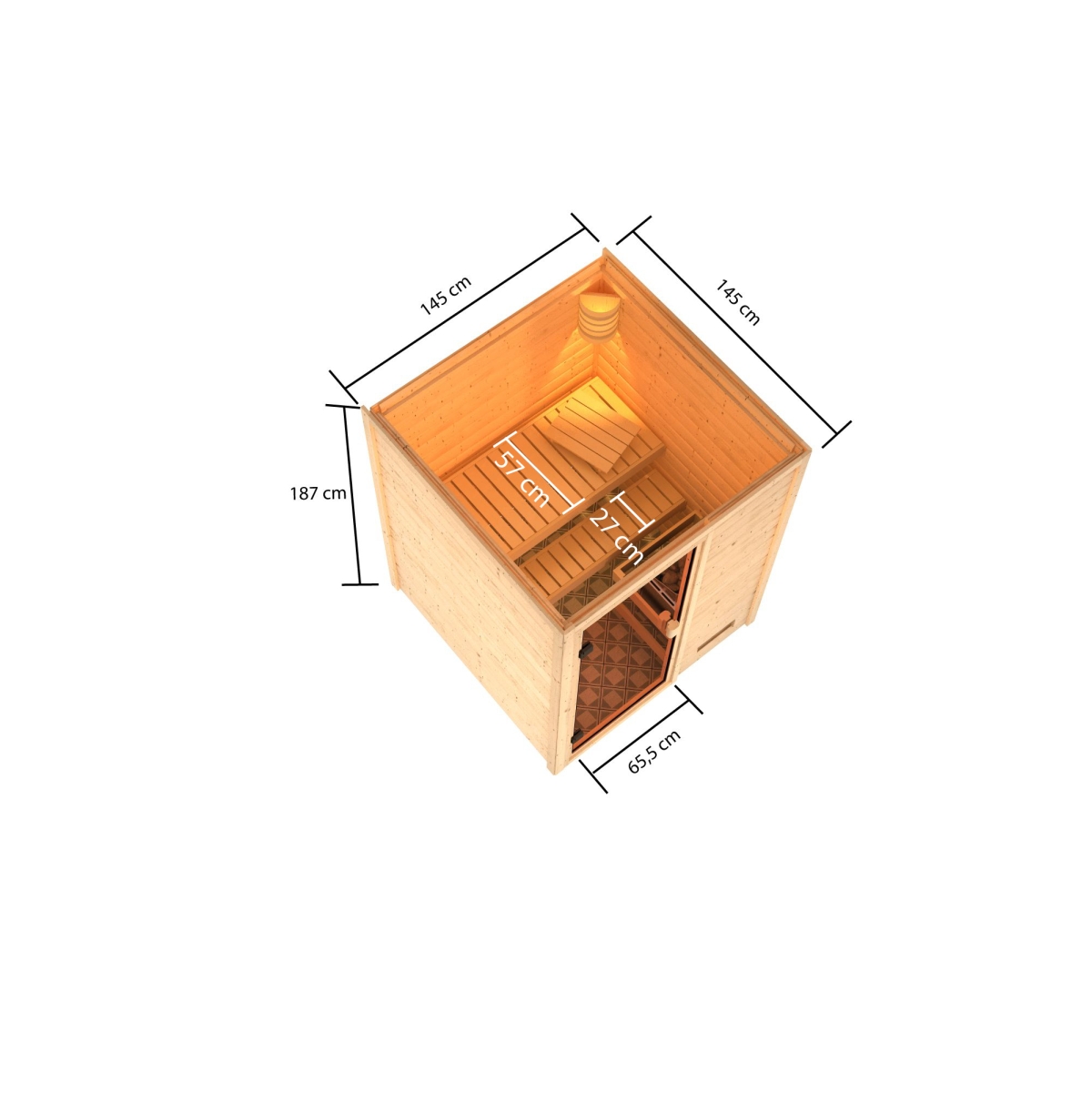 Karibu Sauna Sandra - 145 x 145 cm, 38 mm Niedrigsauna | ohne Ofen