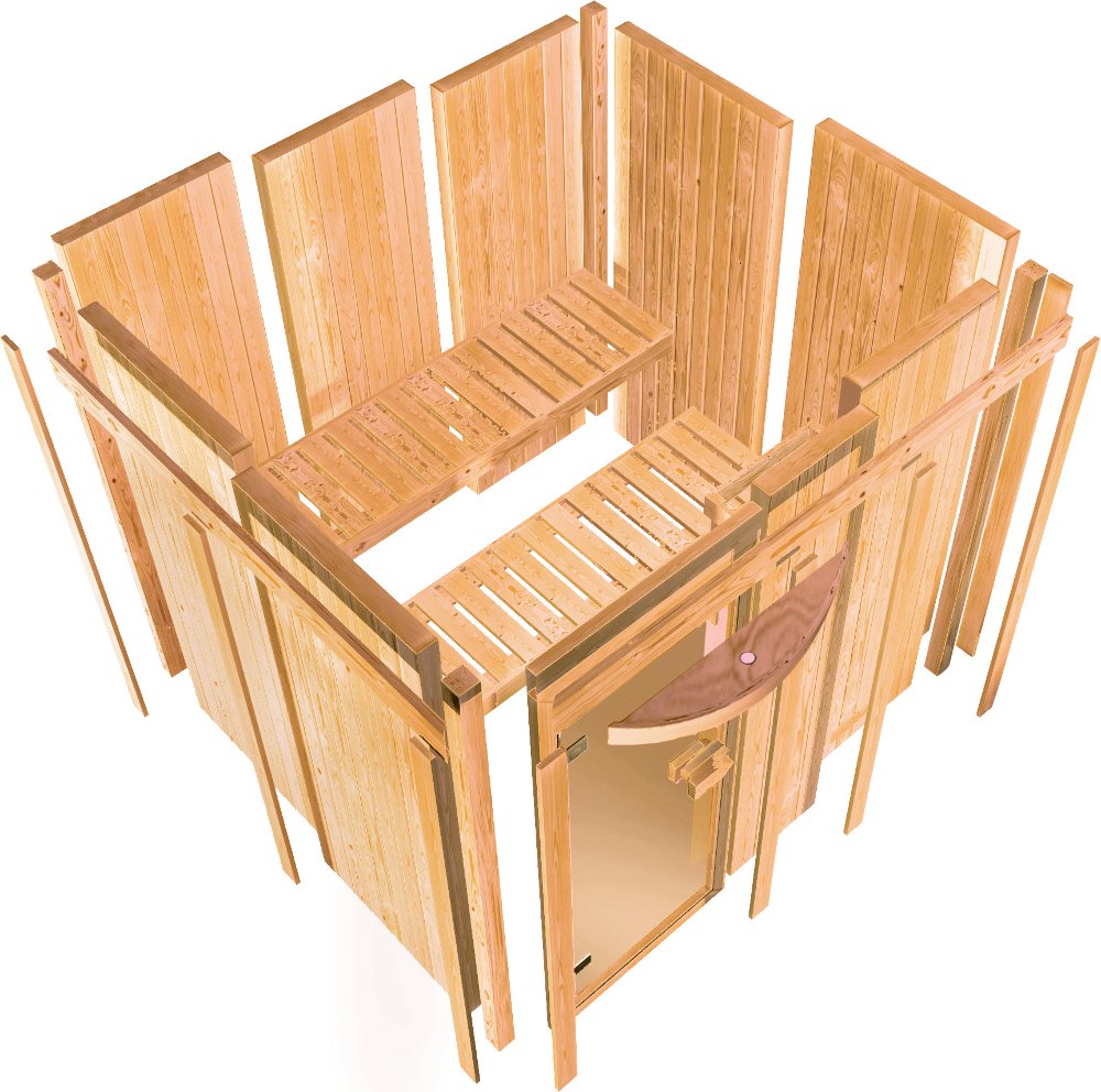 Karibu Sauna Carin 196x151 cm, 68 mm Systemsauna | Energiespartür | ohne Ofen