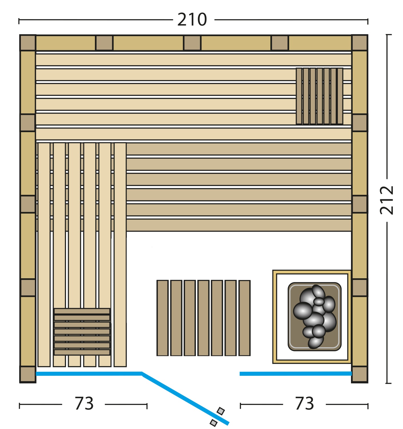 Infraworld Sauna Solido Glas 212 - 210x212 cm, 40 mm Massivholzsauna